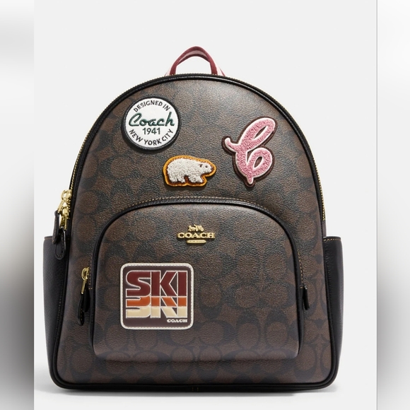 New 🎀 Coach Court Men Backpack In Signature Canvas With Ski Patches - Picture 2 of 4